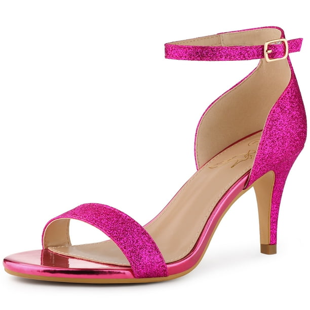 Sandalias de mujer Perphy con purpurina y tacón de aguja con correa en el tobillo Rosa caliente 37