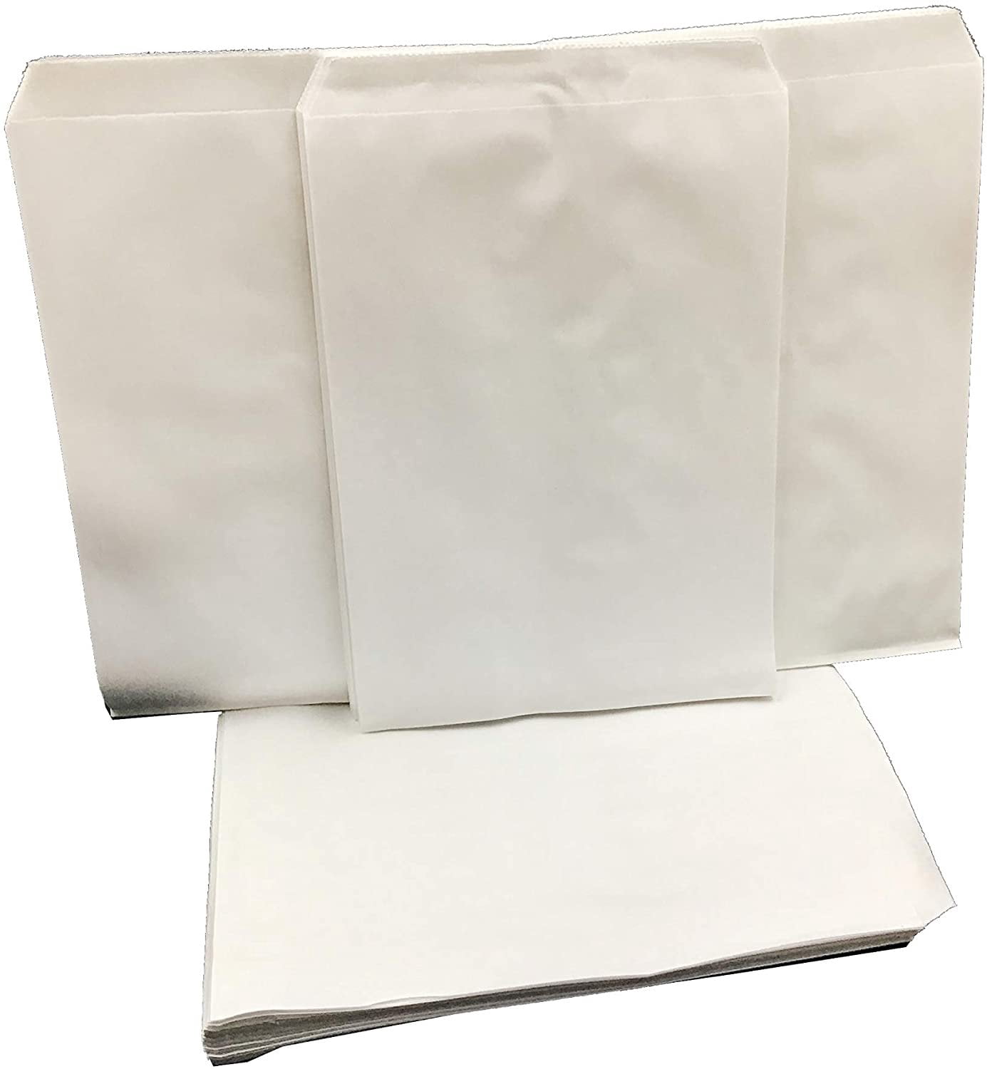 50 Qty 6" x 9" Decorative Flat Paper Gift Bags - Plain White Kraft Bags - for Sales/Treats/Parties Cookies/Gifts - N'icePackaging
