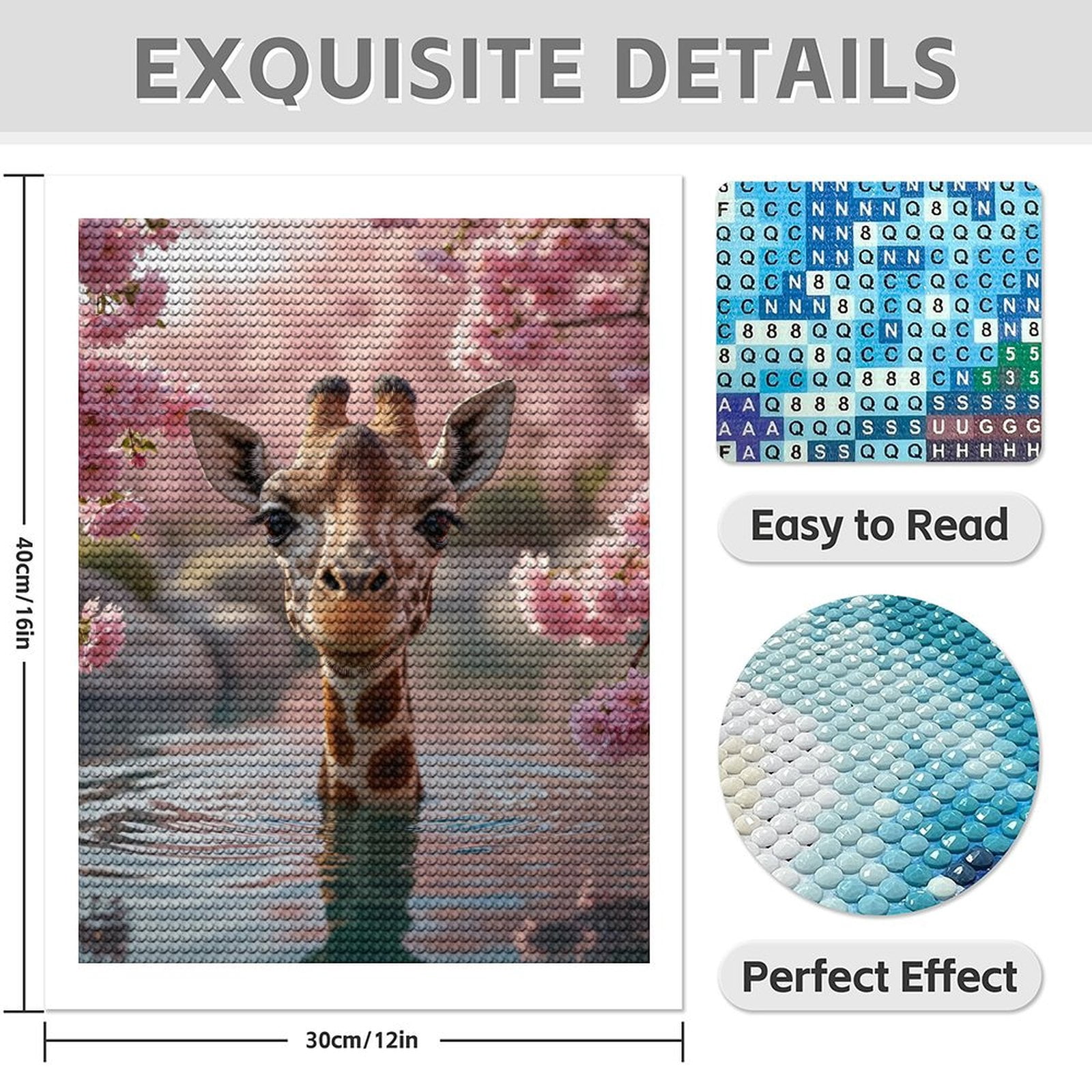 Diamond Art Kit for Adults, Giraffe Blossoms Water Scene Diamond Painting for Adults Beginners, 5D DIY Diamond Art Painting Kits, Colorful Diamond Painting Craft for Home Decor 12x16