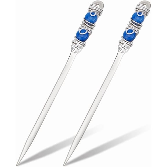 2 Pcs Beaded Letter Opener Envelope Letter Opener with Wire Wrapped 2 Natural Blue Jades Stainless Steel Letter Opener