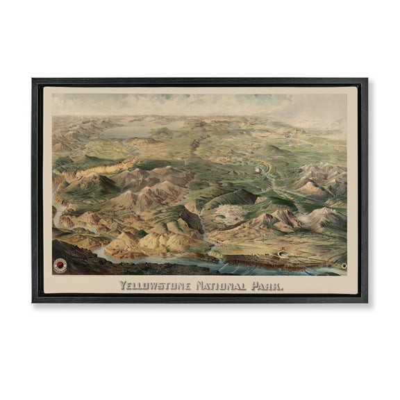 Stupell Industries Vintage Yellowstone Park Landscape Painting Black Floater Framed Art Print Wall Art, 25 x 17