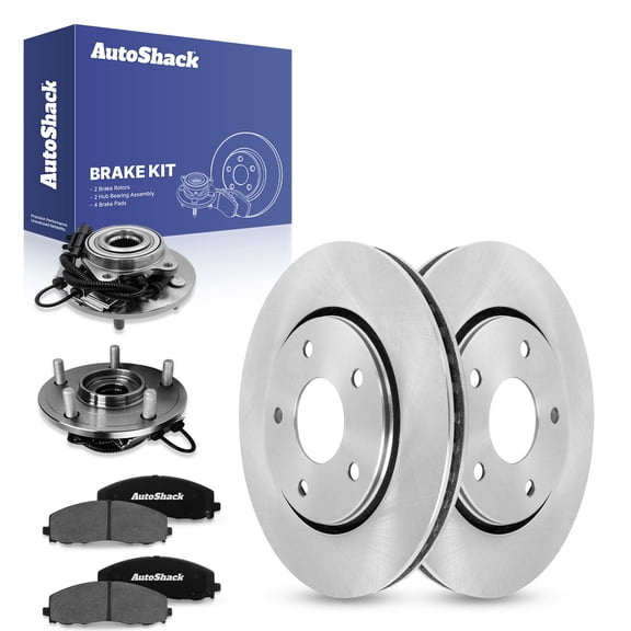 AutoShack Front Brake Rotors Ceramic Brake Pads Wheel Bearing Hub Assembly | Replacement for 2015-2016 Chrysler Town & Country 3.6L V6 FWD | 8-PC Brake Kit