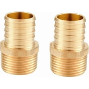 2-Pack EFIELD Pex 1 Inch x 1 Inch NPT Male Adapter Brass Barb Crimp Fittings, ASTM F1807