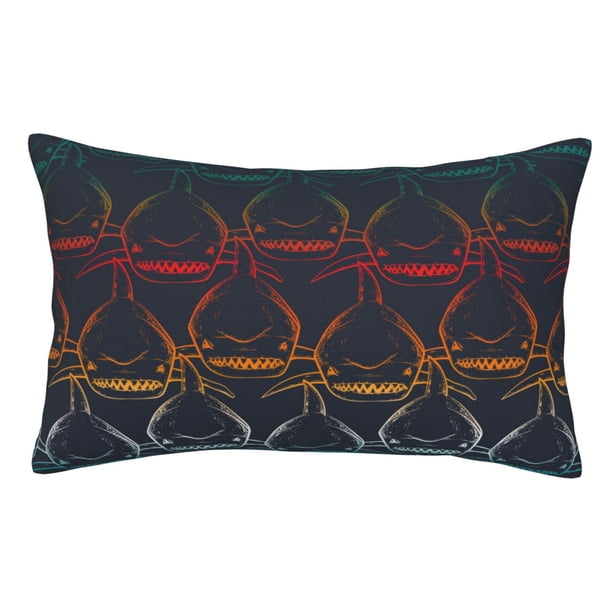 Fotbe Cartoon Sharks Funda de Almohada Decorativa Estilo Occidental, Lujo en Algodón, Fundas para Almohadas King, Cojín Estampado para Decoración del Hogar-16"x24"