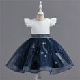 thumbnail image 2 of YOUSNH Enfants Tout-Petits Bébés Filles Printemps Été Imprimé à Volants Manches Courtes Robe de Princesse à Volants Sans Manches Spectacle Dentelle Tulle Robe de Fête Robes pour Filles Marine 6-7 Ans, 2 of 8