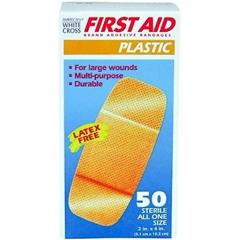 Adhesive Plastic Bandage Patch 2" x 4" 50 Bandages MS20125 Walmart