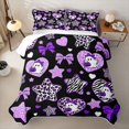thumbnail image 2 of Feelyou Boho Halloween Ghost Bed Spread Queen, Purple Bowknot Star Print Queen Coverlet Set, 3-Piece, 1 Comforter and 2 Pillowcases, 2 of 7