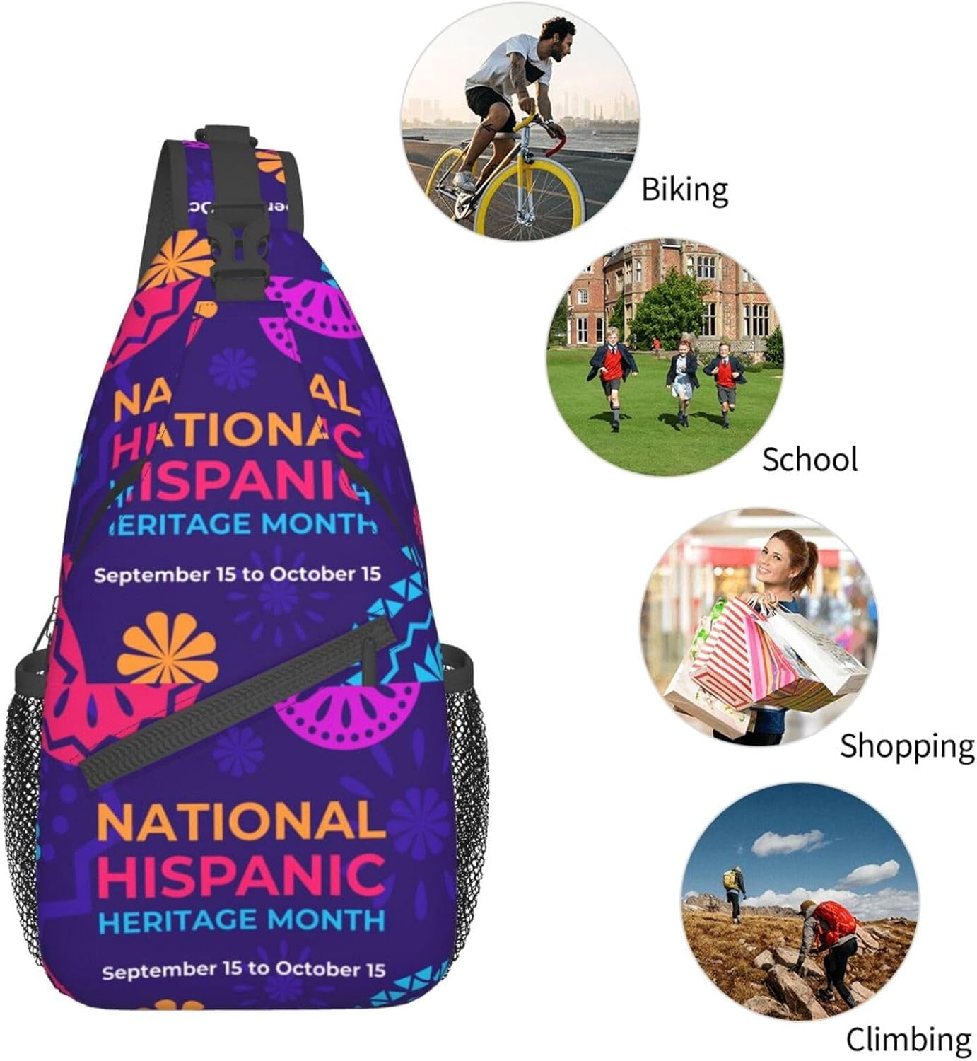 Mes Nacional De La Herencia Hispana Hispanic Heritage Month Sling Bag Crossbody Hiking Travel Chest Bags Backpack Shoulder Daypack for Women Men