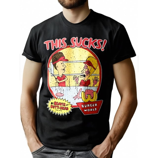 Beavis & Butt-Head 'This Sucks' T-Shirt Graphique - Coton Doux, Col Rond, Manches Courtes - Parfait pour Tenue Décontractée, Activités Extérieures & Fêtes