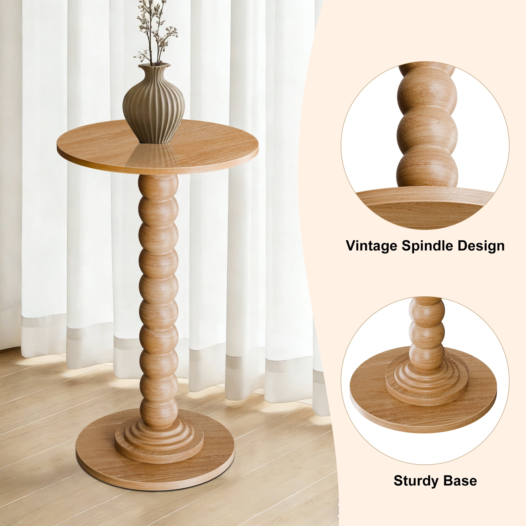 EDX Round Side Table - Solid Wood Leg Small Drink Table for Living Room Bedroom Office,Natural