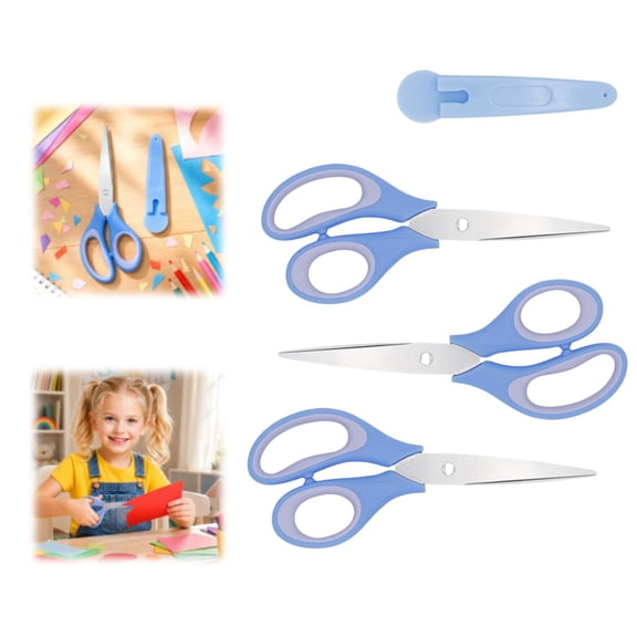 All Purpose Stainless Steel Scissors 6.3 Inch with Cover, Soft Comfort Grip Student Craft Scissors for School, Safe Cutting Tool for Home Office Art Supplies and Projects