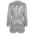 thumbnail image 3 of uublik Jumpsuit Shorts for Women Sequin Romper for Women Sparkly Jumpsuit Long Sleeve Party Outfi Silver, S-3XL, 3 of 4
