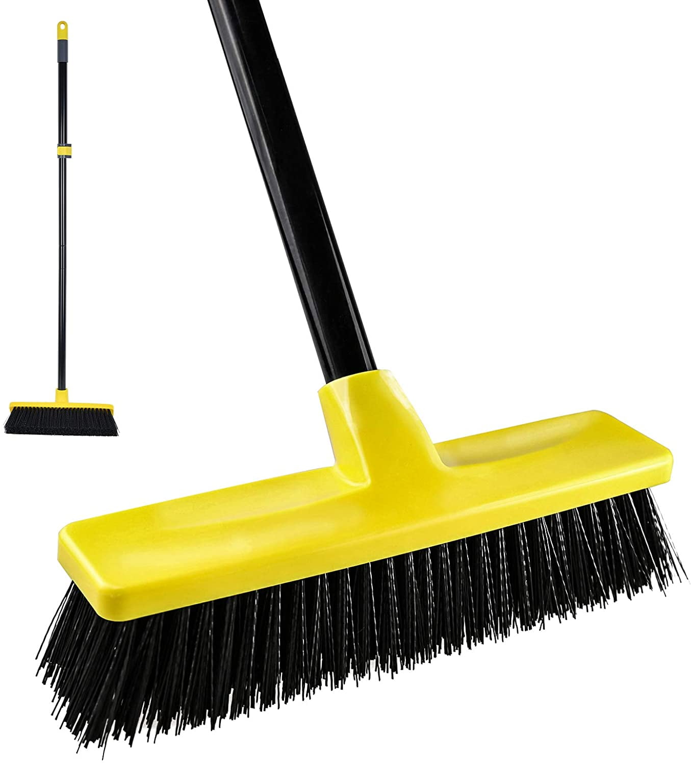Push Broom Outdoor Indoor Broom 12" Wide,59" Long Handle with Stiff