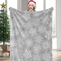 Christmas Fuzzy Blanket 60 x 50 Inch Grey White Snowflake Throw Blanket for Winter Holiday Home Chair Sofa Couch Bed