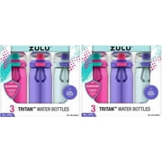 2 Pack Zulu Flex Tritan Plastic 16oz Pink Water Bottle Set, 3-pack