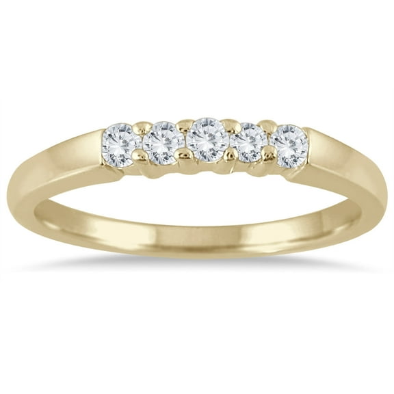 SZUL Women's 1/4 Carat TW Five Stone Diamond Wedding Band in 10K Yellow Gold (J-K-L Color, I2-I3 Clarity)