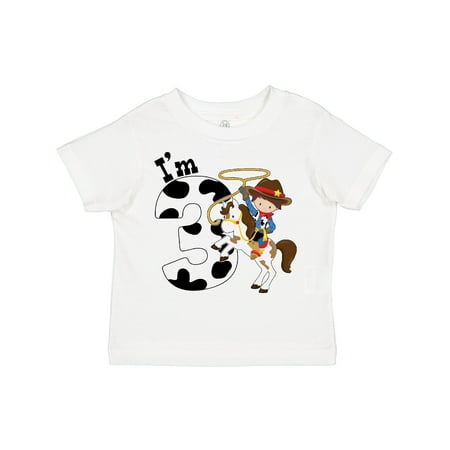 

Inktastic I m Three-cowboy Riding Horse Birthday Gift Toddler Boy Girl T-Shirt