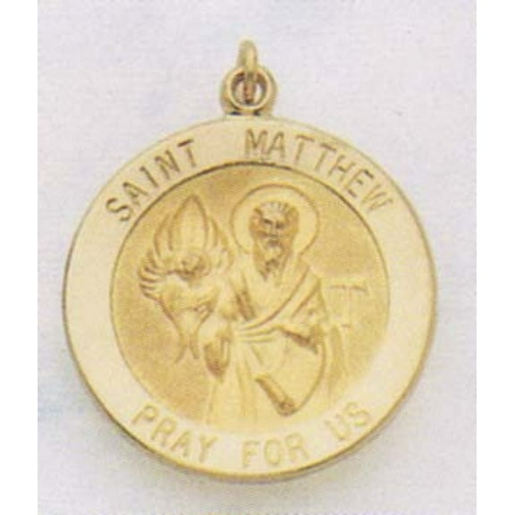 PicturesOnGold.com Saint Matthew Religious Medal - Solid 14k Yellow Gold, Just over 3/4 inch (22.0mm)