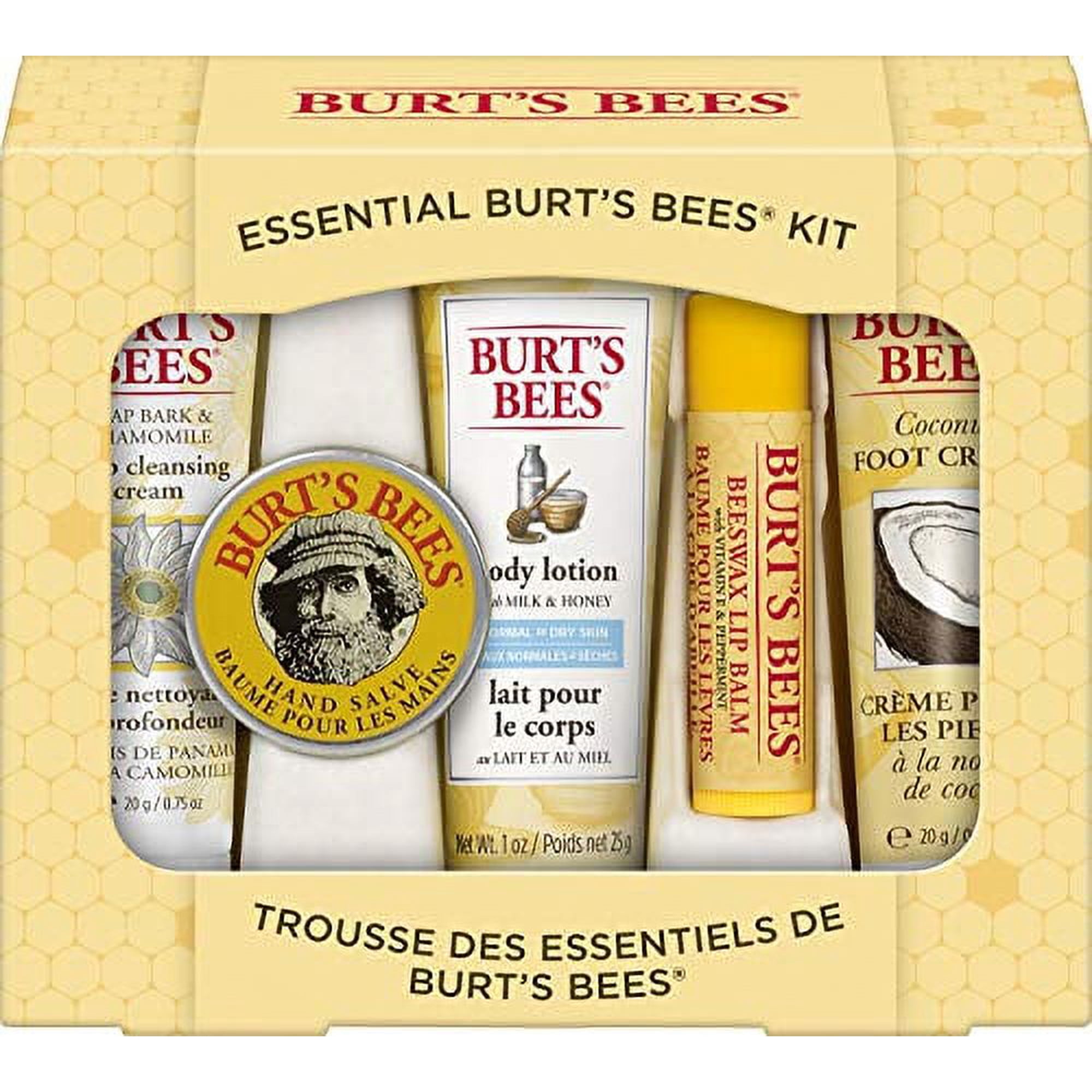 Burts Bees Essential Gift Set, Cleansing Cream, Hand Salve, Body Lotion, Foot Cream, Lip Balm