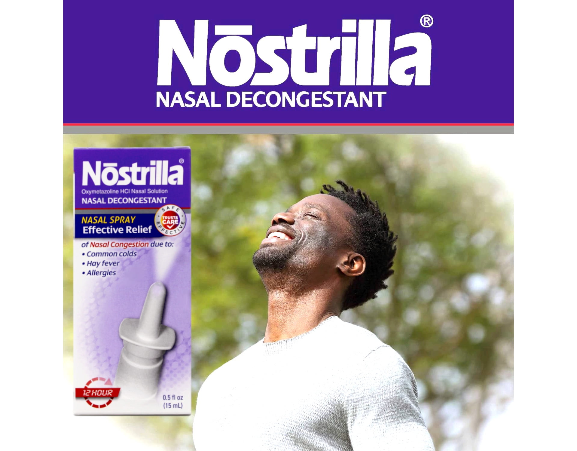 3 Pack Nostrilla Nasal Decongestant 12 Hour Fast Relief 15 ml for Stuffy Noses