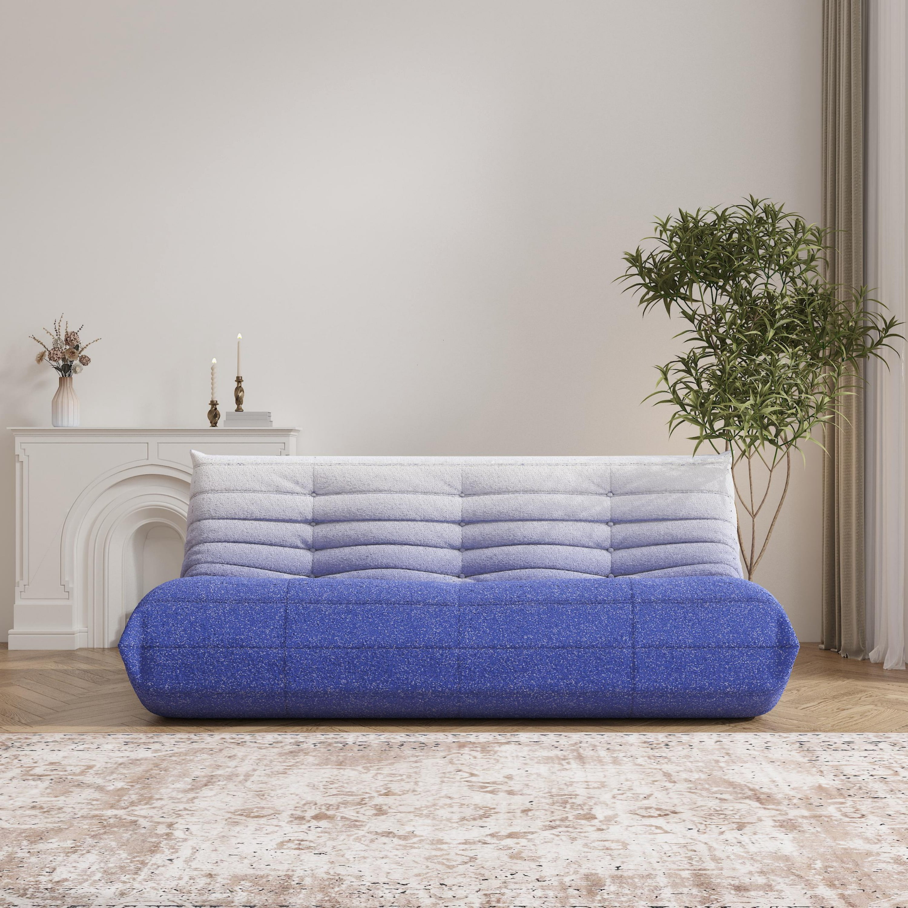 WHGBJA 3 Seaters Oversize Bean Bag Chair,Lazy Floor Togo Sofa Lounger,High-Density Sponges Filling Sofa Comfy Chairs for Adults,Fireside Chair Furniture Gift for Living Room Bedroom, White+Blue