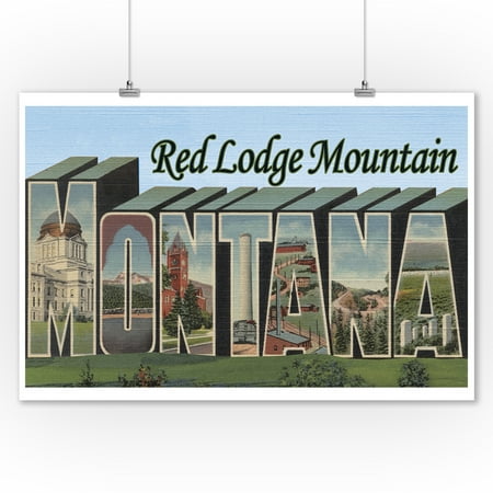 Mountain Lodge Decor Red Lodge Mountain, Montana - Large Letter Scenes (9x12 Art Print, Wall Decor Travel Poster) ()