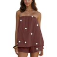 thumbnail image 2 of Polka Dot Linen Sets for Women 2 Piece Shorts Set Strapless Tube Top and Shorts Lounge Sets Summer Vacation Matching Outfits, 2 of 4