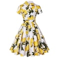 thumbnail image 3 of Tejiojio Summer Dresses for Women Clearance Women Retro Print Short Sleeve Slim Bandage Lapel Buttons Vintage Dress, 3 of 4