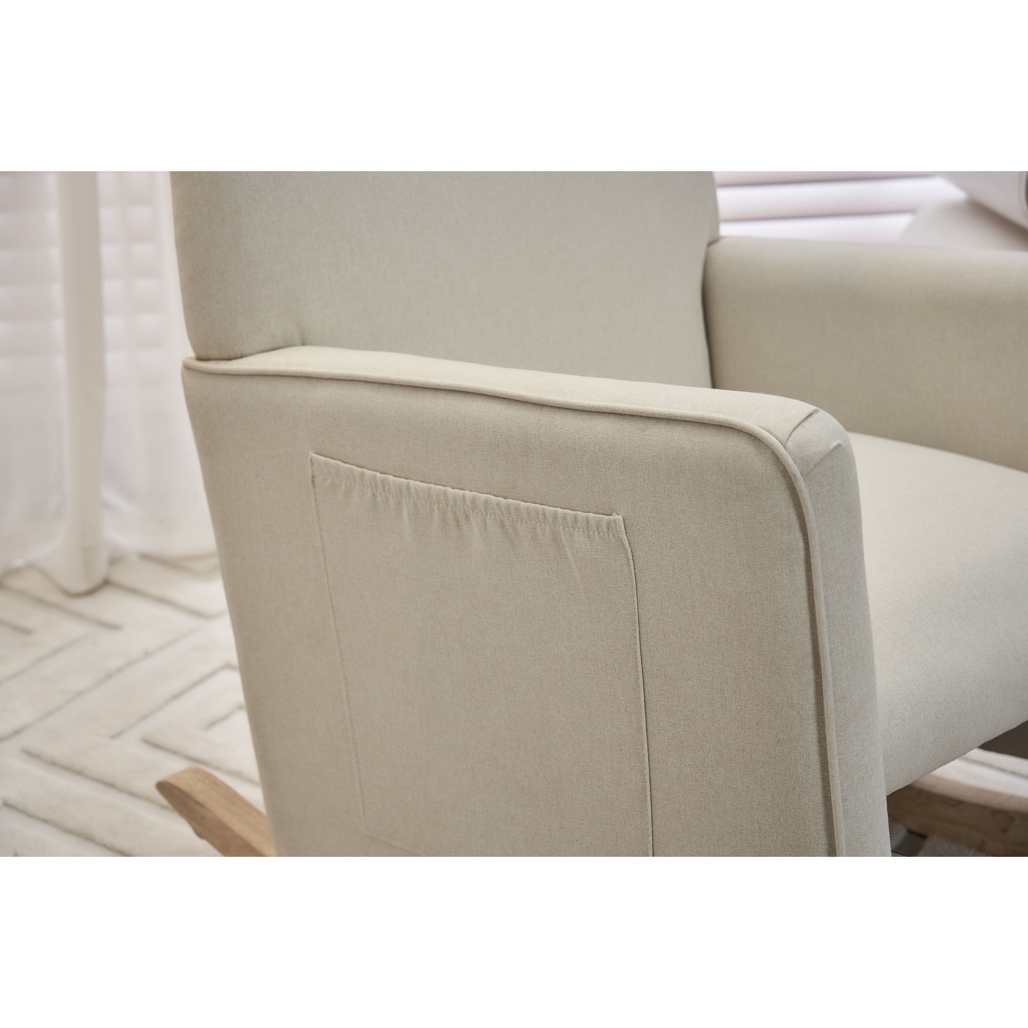 Jopath Nursery Rocking Chair,Cotton Linen Upholstered Rocking Chair with Adjustable Footrest,Glider Rocker Chair with High Backrest for Living Room,Bedroom,Beige
