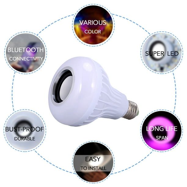 Lampe de Musique E27 12W LED RGB, Ampoule Haut-parleur Bluetooth, avec  Télécommande sans Fil, Lecture