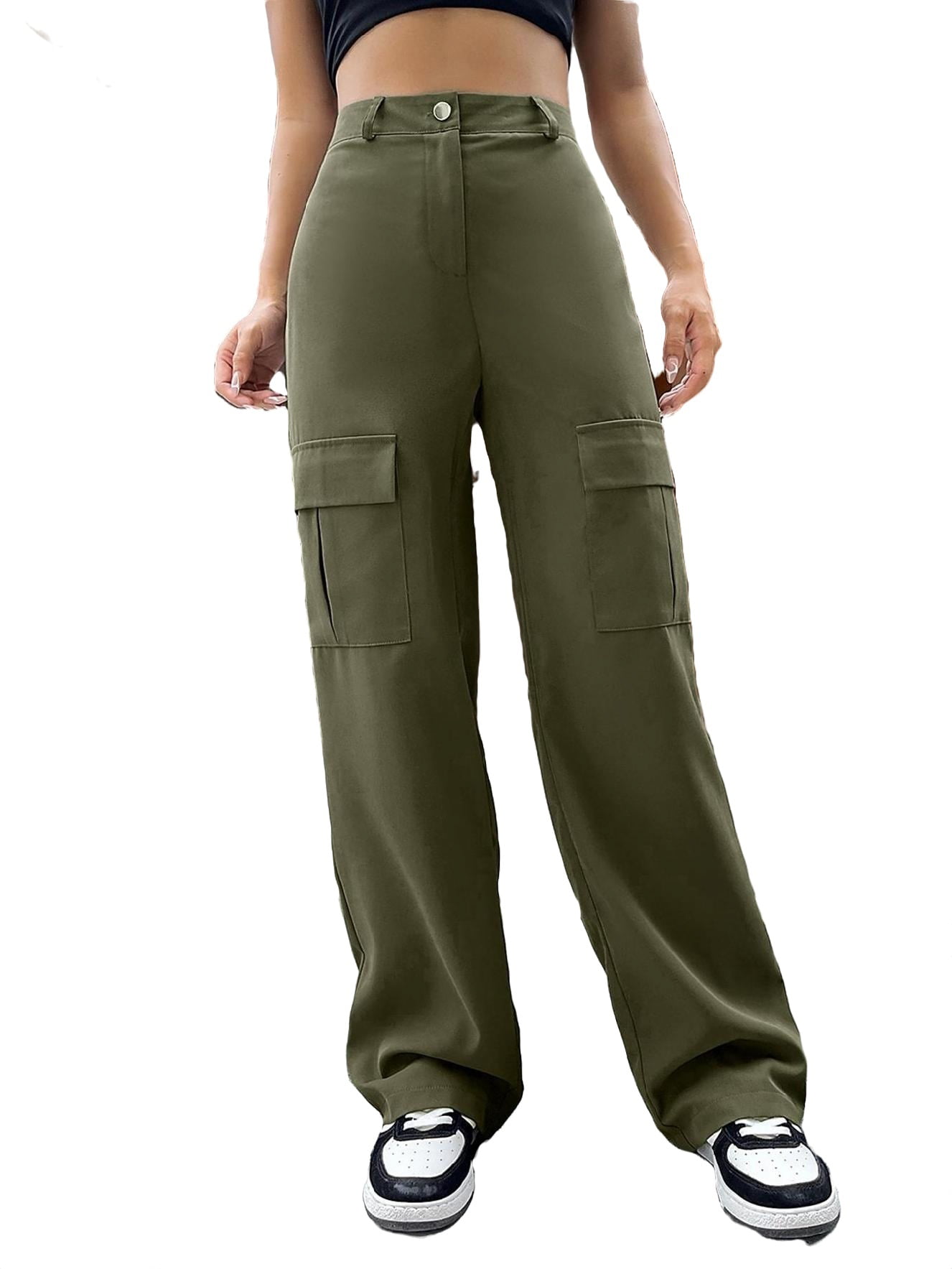 Casual Plain Cargo Pants Army Green Women's Pants (Women's) - Walmart.com