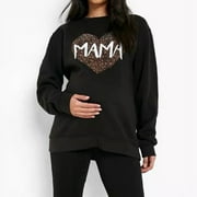 Boohoo Maternity Mama Leopard Heart Print Sweatshirt, Size 10
