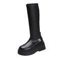 thumbnail image 4 of Botas hasta la con para mujer, color negro, para exteriores, primavera, otoño, año nuevo 34 Yinane Botas de plataforma para mujer, 4 of 8