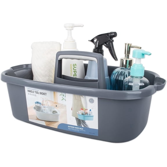 Large Cleaning Supplies Caddy Portable Shower Basket Supply Organizer with Handle Plastic Bucket Tool Storage for Bathroom, Bedroom, Kitchen, College Dorm, Garden, Dark Gray