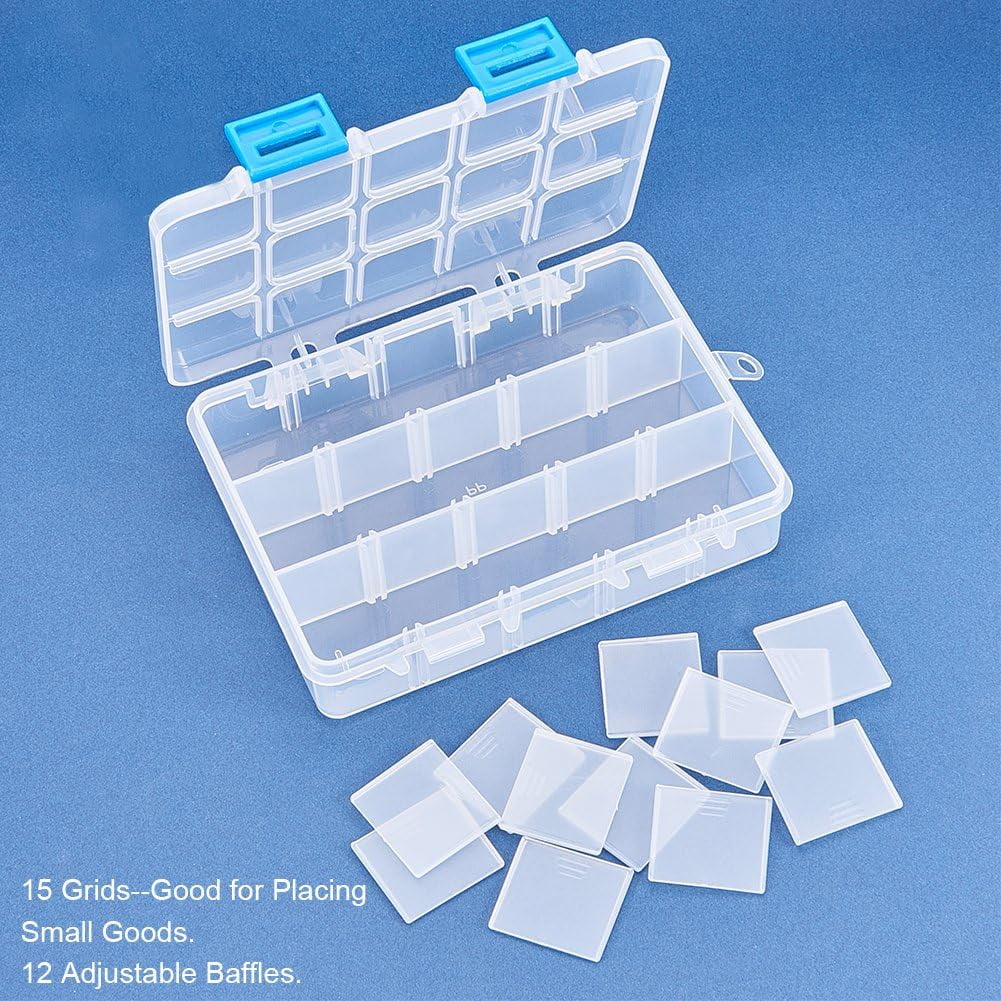 6 Pack 15 Grids Jewelry Dividers Box Organizer Adjustable Clear Plastic Bead Case Storage Container 5.5 x 3.94 x 1.18 inch Compartment: 1.18 x 0.98 x 1.02 inch Blue