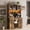 Retro Brown, variant on 72" Farmhouse Coffee Bar Cabinet with Sliding Barn Door, LED Lights & Power Outlets, Tall Kitchen Buffet Hutch with 3 Drawers & Wine Glass Rack, Ample Storage for Home Bar, White