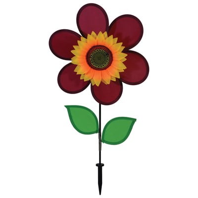 Colorful Flower Spinners Set Of 5 In the Breeze 12 Inch Burgundy Sunflower Wind Spinner with Leaves - Colorful Flower for your Yard and Garden ()