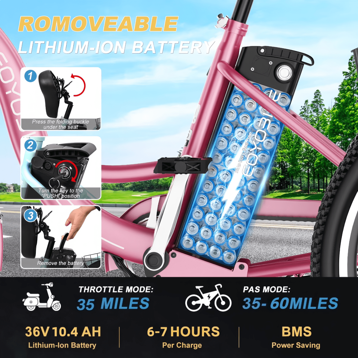 MOONCOOL 24"/26" Adult Electric Tricycle W/ Chain lock, Peak 700W 36V 10.4AH, 7 Speeds Step Through Electric Trike Motorized Three Wheel Electric Bikes w/ Large Basket for Women Men