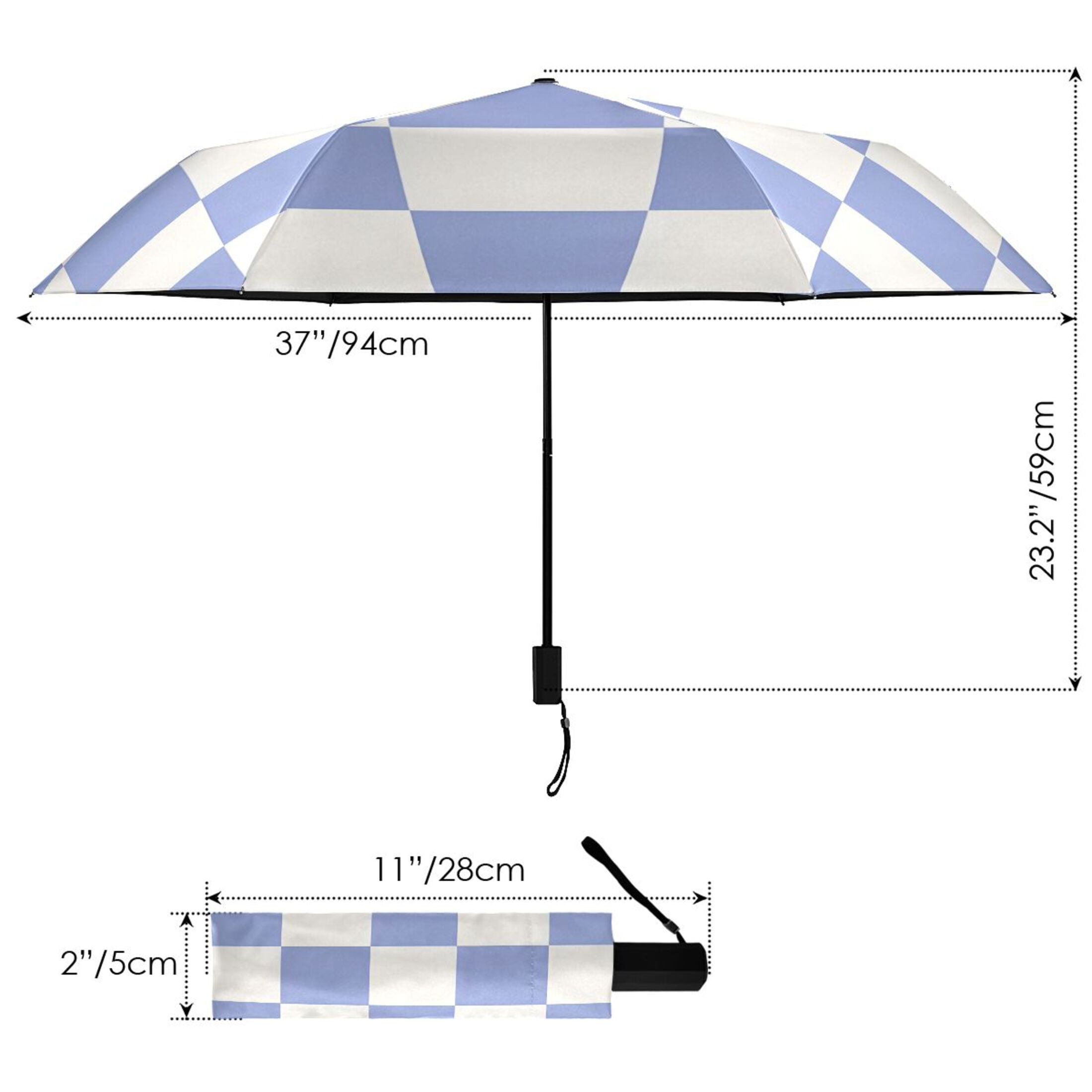 ALAZA Blue Checkered Grid Pattern UPF 50+ Compact Folding Umbrella for Rain Travel Umbrella Packable