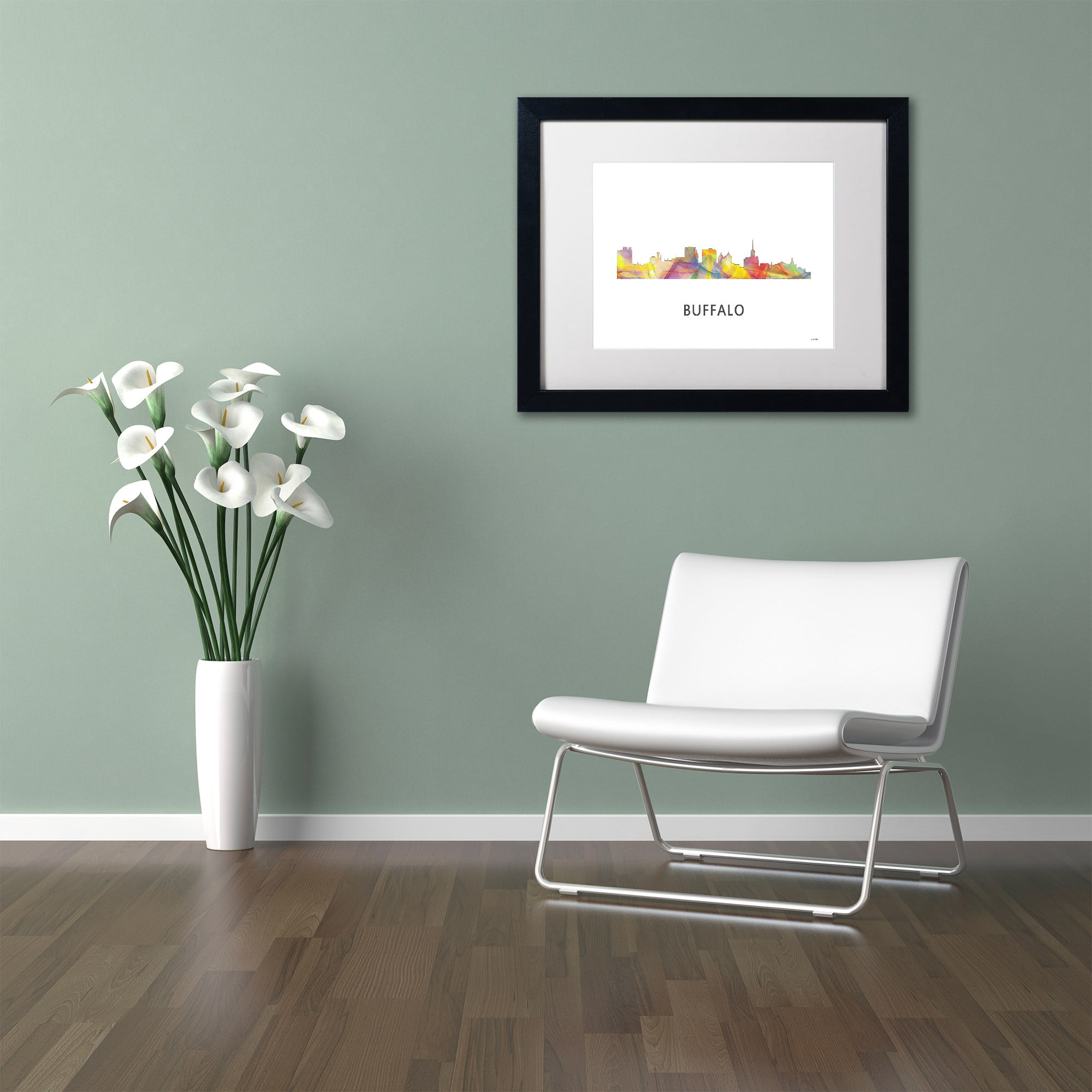 Trademark Fine Art 'Buffalo New York Skyline WB-1' Canvas Art by Marlene Watson, White Matte, Black Frame