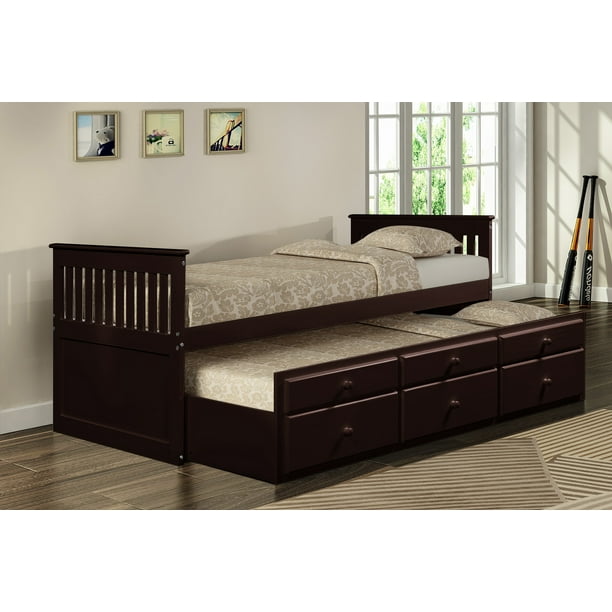 Farmhouse Style Daybed Bed With Trundle, Kid Bed Frame With Drawers