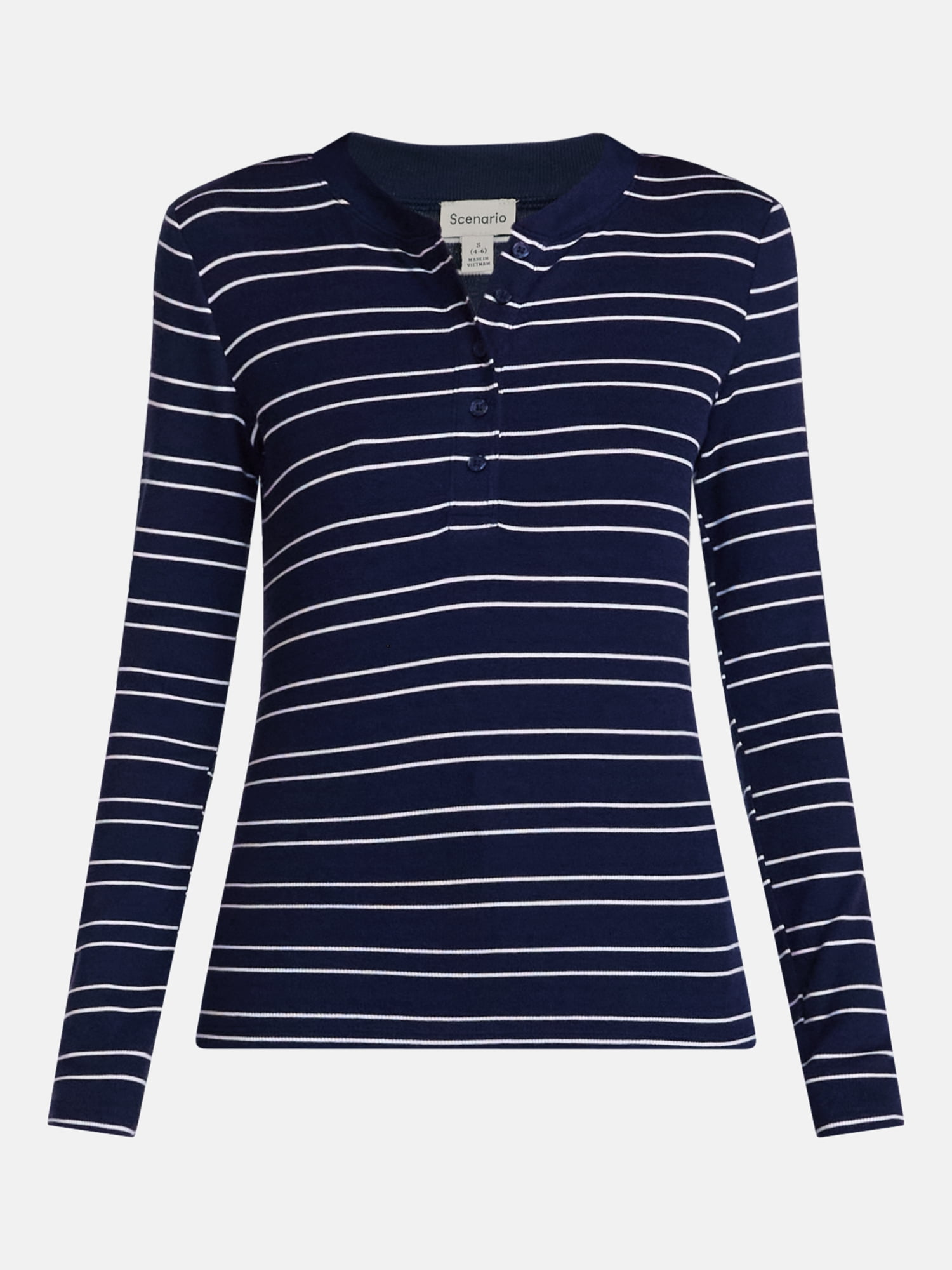 Scenario Women's and Women's Plus Rib Henley with Long Sleeves, Sizes XS-4X