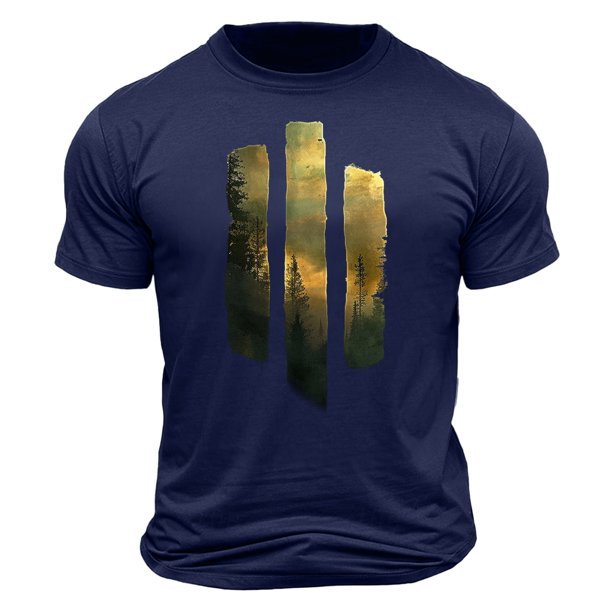 Camisa Casual de Cuello de la Tripulación de la Impresión de la Selva de Manga Corta Top Ligero de Poliéster para los Hombres, Camiseta de Manga Corta para el Uso Diario de Primavera Verano