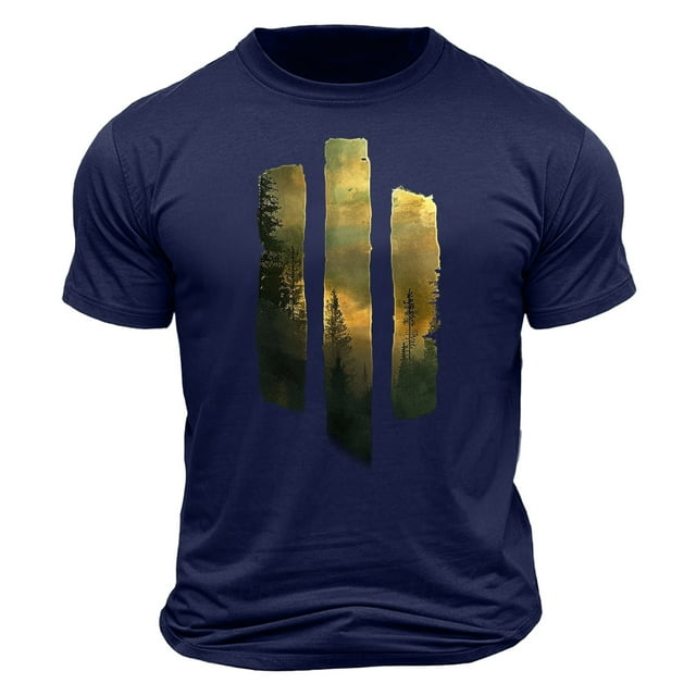 Camisa Casual de Cuello de la Tripulación de la Impresión de la Selva de Manga Corta Top Ligero de Poliéster para los Hombres, Camiseta de Manga Corta para el Uso Diario de Primavera Verano