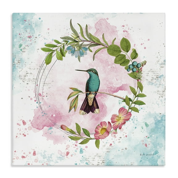 Stupell Industries Delicate Hummingbird Wreath Animals Painting Wrapped Canvas Art Print Wall Art, 17 x 17