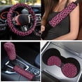 thumbnail image 3 of Yuyamidu 15 Pack Pink Leopard Print Car Seat Cover Set for Women Car Floor Mats Steering Wheel Cover Seat Belt Pad Handbrake Cover Set Car Coasters, 3 of 6