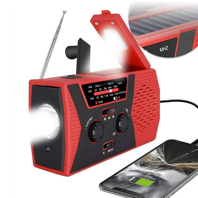 Solar Powered Hand-crank Radio With Bright Flashlight 2000mah Power Bank, Emergency-radio