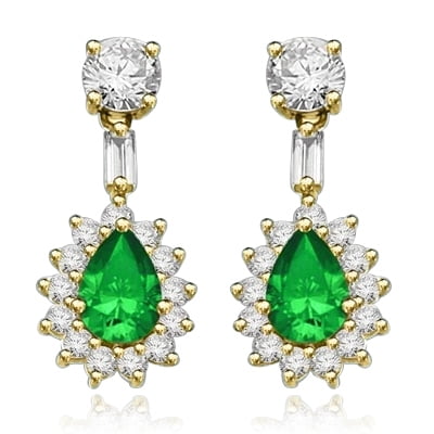 Diamond Essence Earrings with Pear Cut Emerald, Brilliant Baguettes and Round Brilliant Melee, 5.0 cts.t.w. - GED1152E