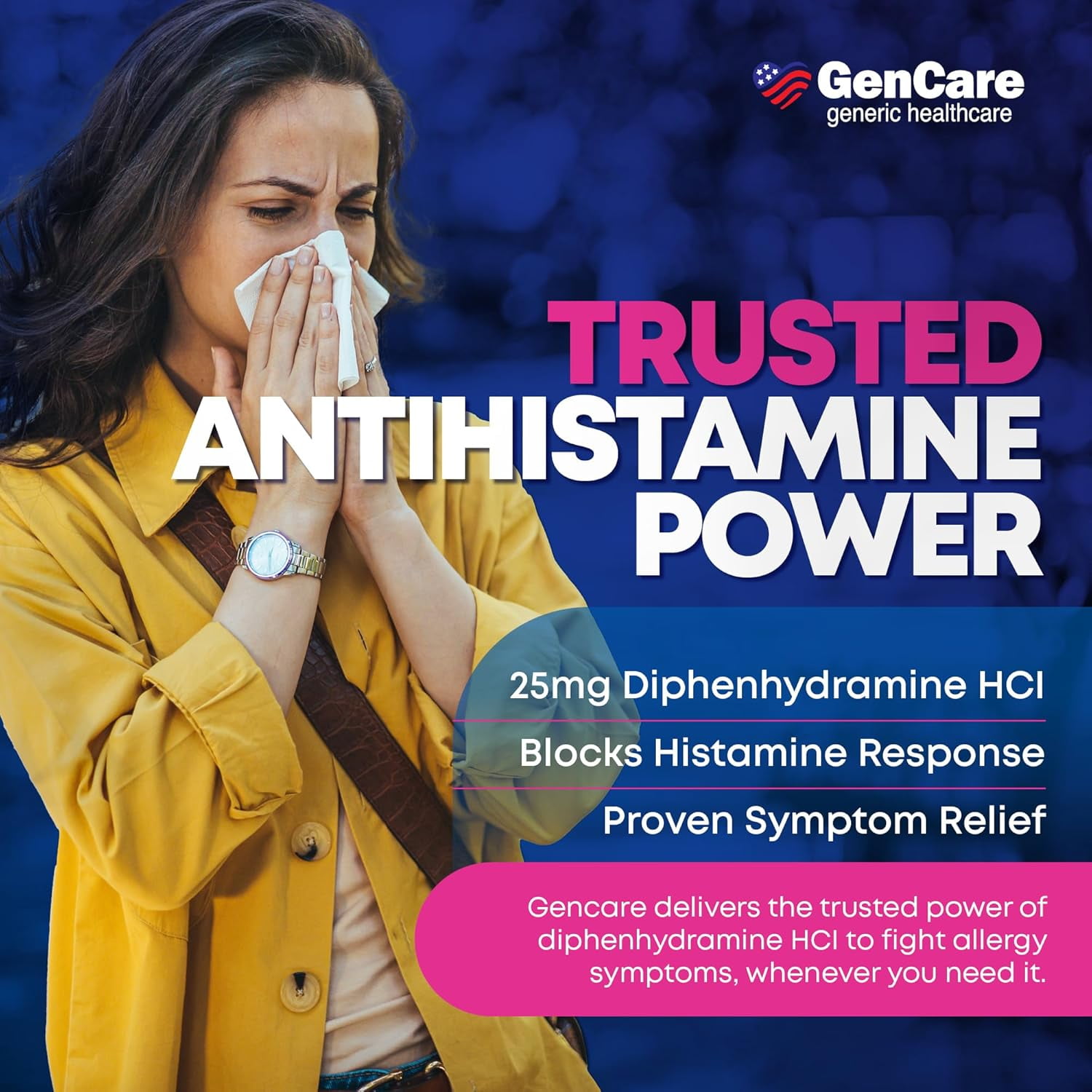 GenCare Allergy Relief Tablets Antihistamine Diphenhydramine HCl 25mg, 600 Tablets