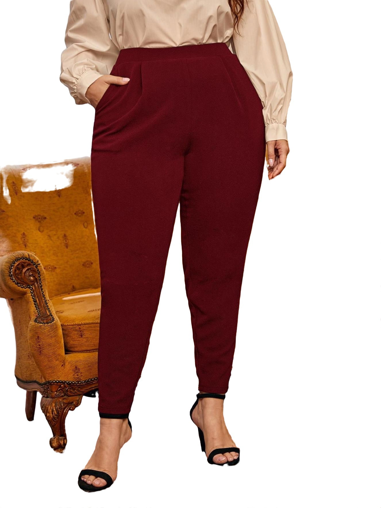 Buy Pranjal Women Maroon Rayon Lycra Straight Casual Cigarette Pants _XXL  Online at Best Prices in India - JioMart.